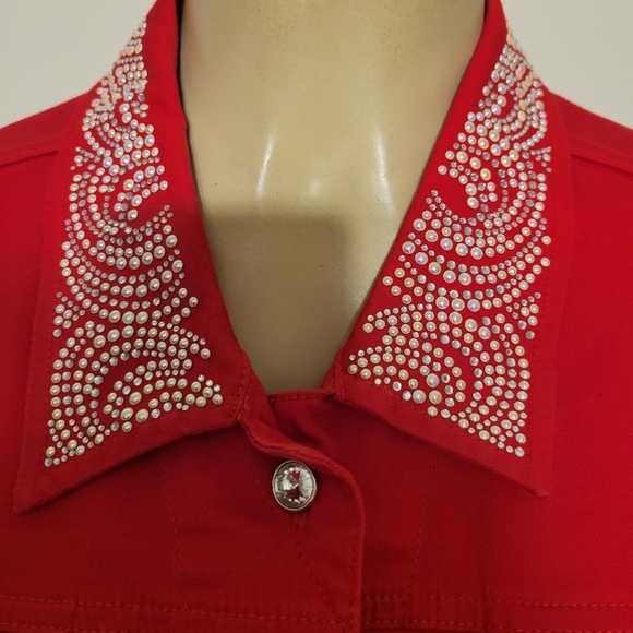 TIA Designs Red Embellished Women's Demin Jacket Rodeo Western Cowgirl Xl - Picture 3 of 6